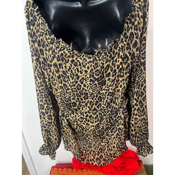 Womens Express Silk Animal Print Shirt Front Tie Shoulder Top 7/8 Medium - Picture 6 of 7